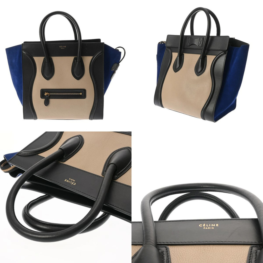 CELINE Luggage Shopper Black Blue Gray Smooth Calf Suede Handbag